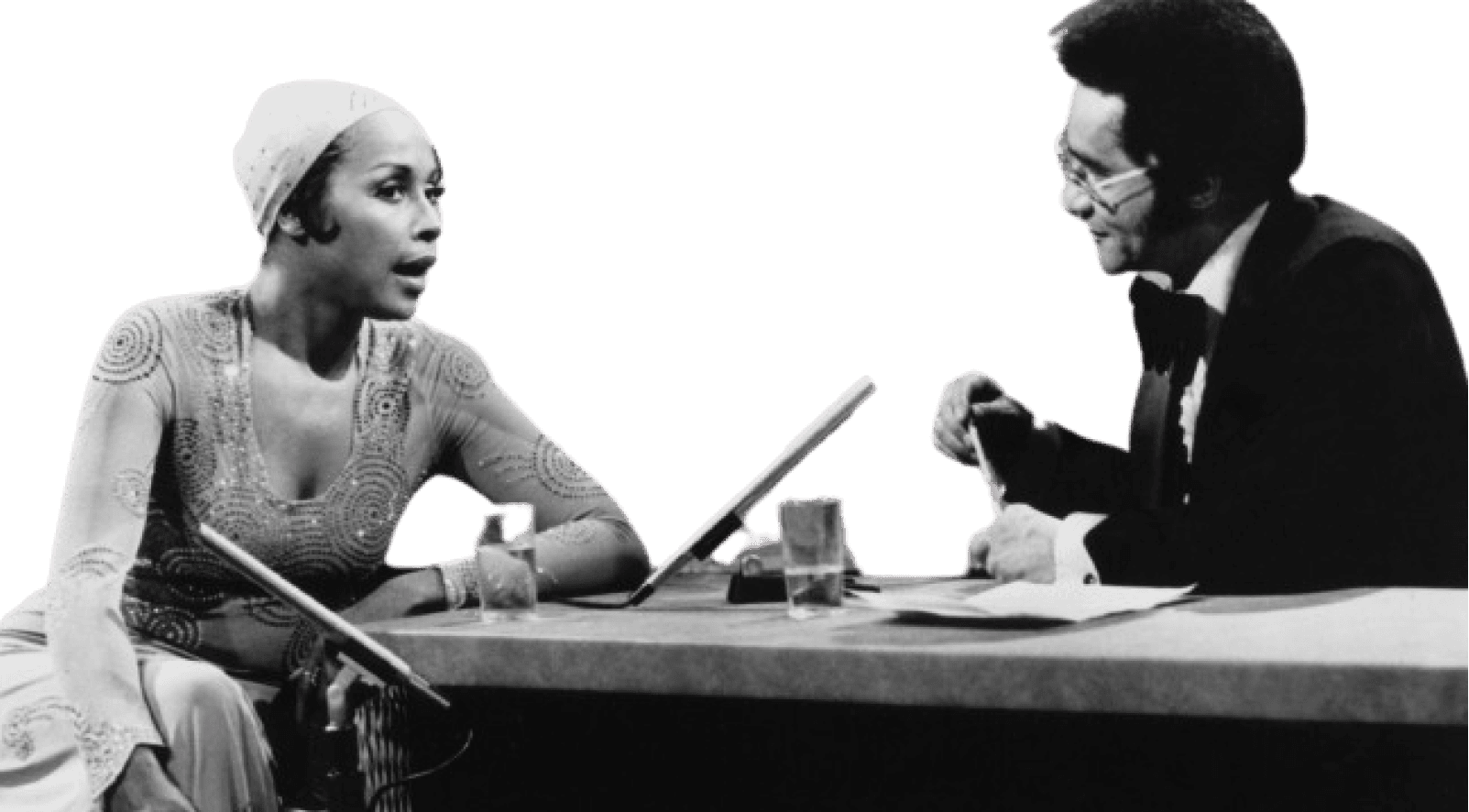 Talk show host and a guest